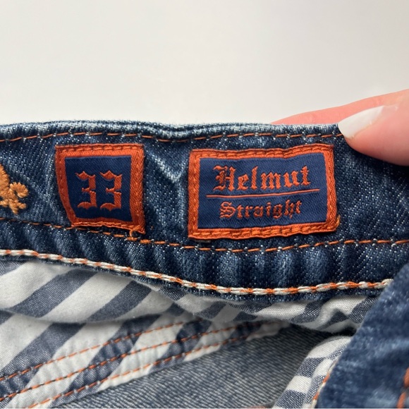 Rock Revival Helmut Straight Mens Size 33 Blue Denim Jean‎ Brushed Stripes Biker - Picture 4 of 16